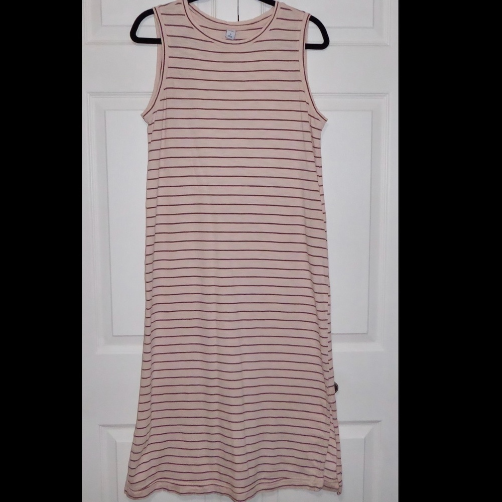 STRIPED SLEEVELESS DRESS PINK T-SHIRT TANK SUMMER LONG MAXI COTTON OLD NAVY M